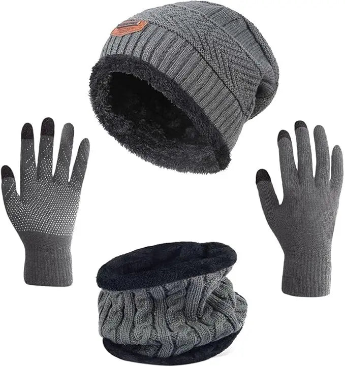 Winter Hat Scarf Gloves Slouchy Beanie Snow Knit Skull Cap for Women.