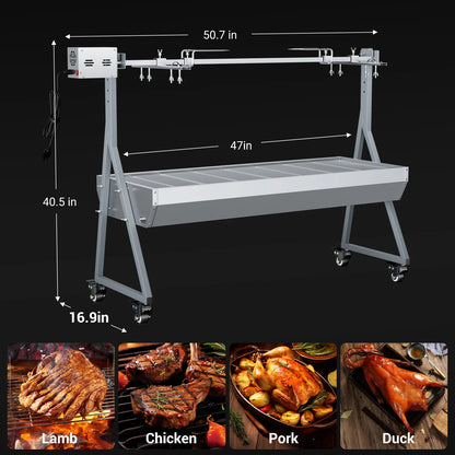 Rotisserie Grill 176LBS Capacity 25W Motor Charcoal Roaster 51''