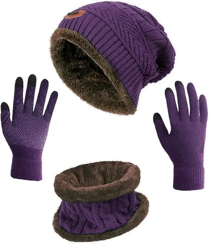 Winter Hat Scarf Gloves Slouchy Beanie Snow Knit Skull Cap for Women.