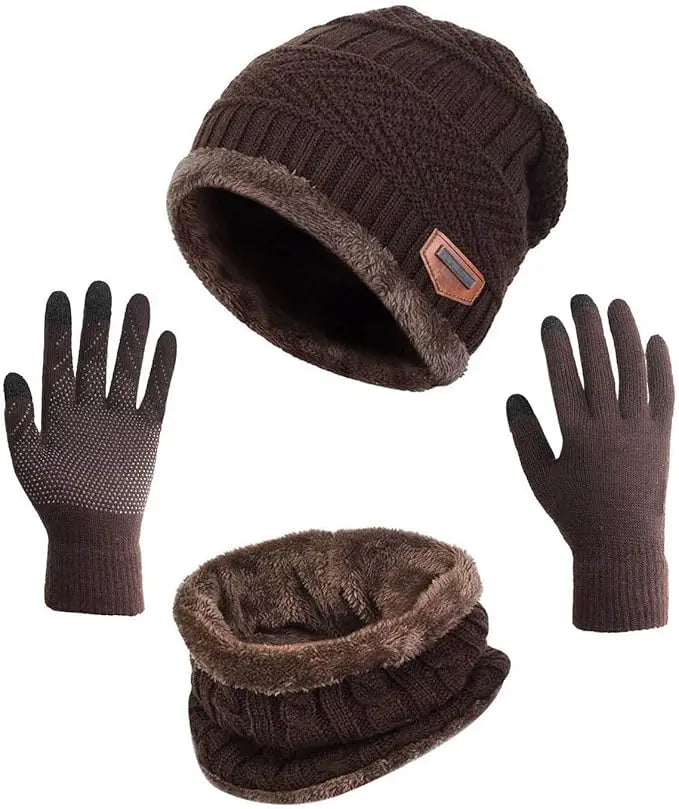 Winter Hat Scarf Gloves Slouchy Beanie Snow Knit Skull Cap for Women.