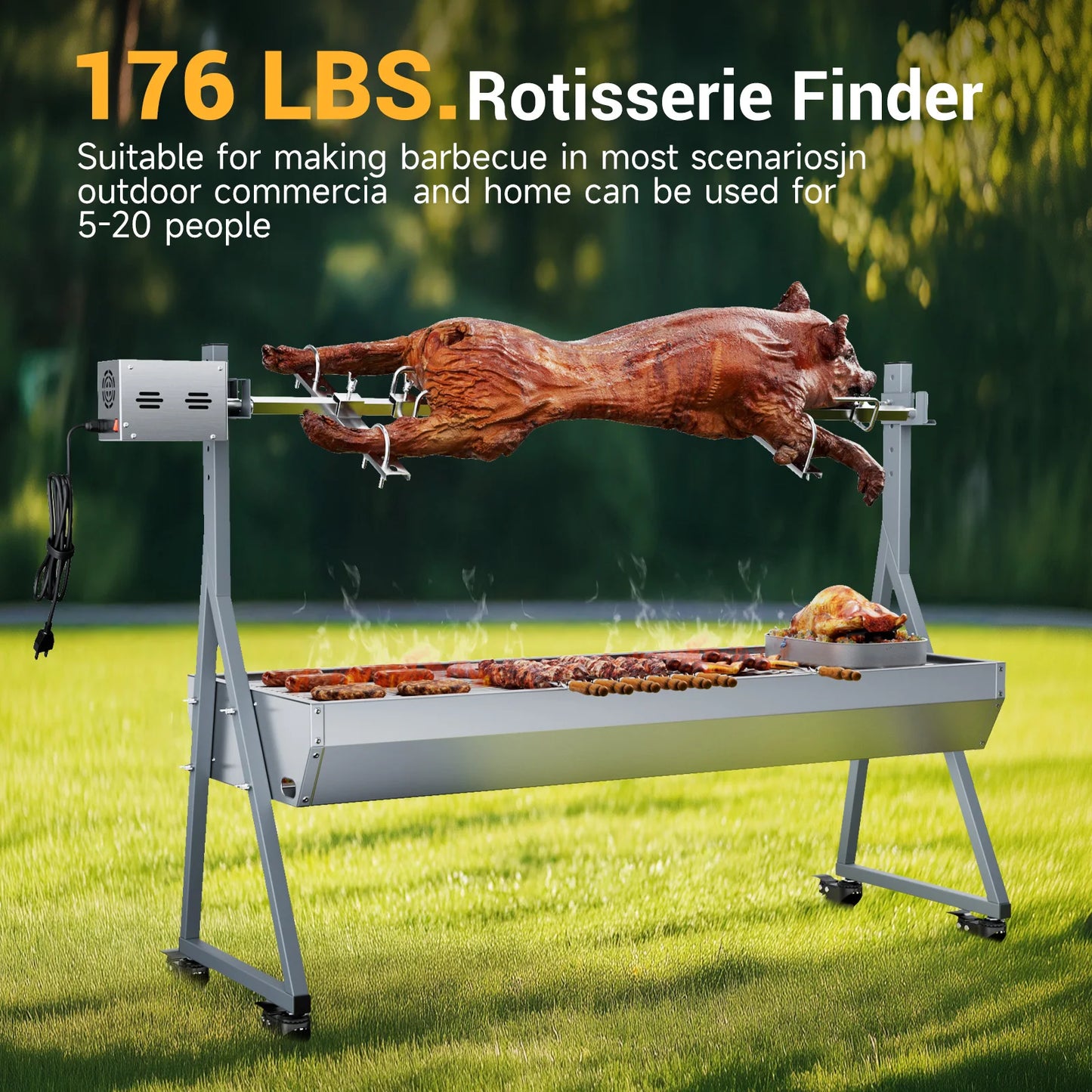 Rotisserie Grill 176LBS Capacity 25W Motor Charcoal Roaster 51''