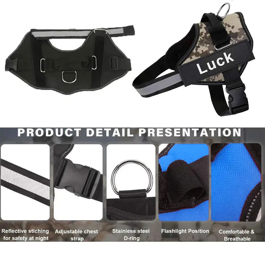 Dog Harness Vest ID Patch Customized Reflective Breathable Adjustable.