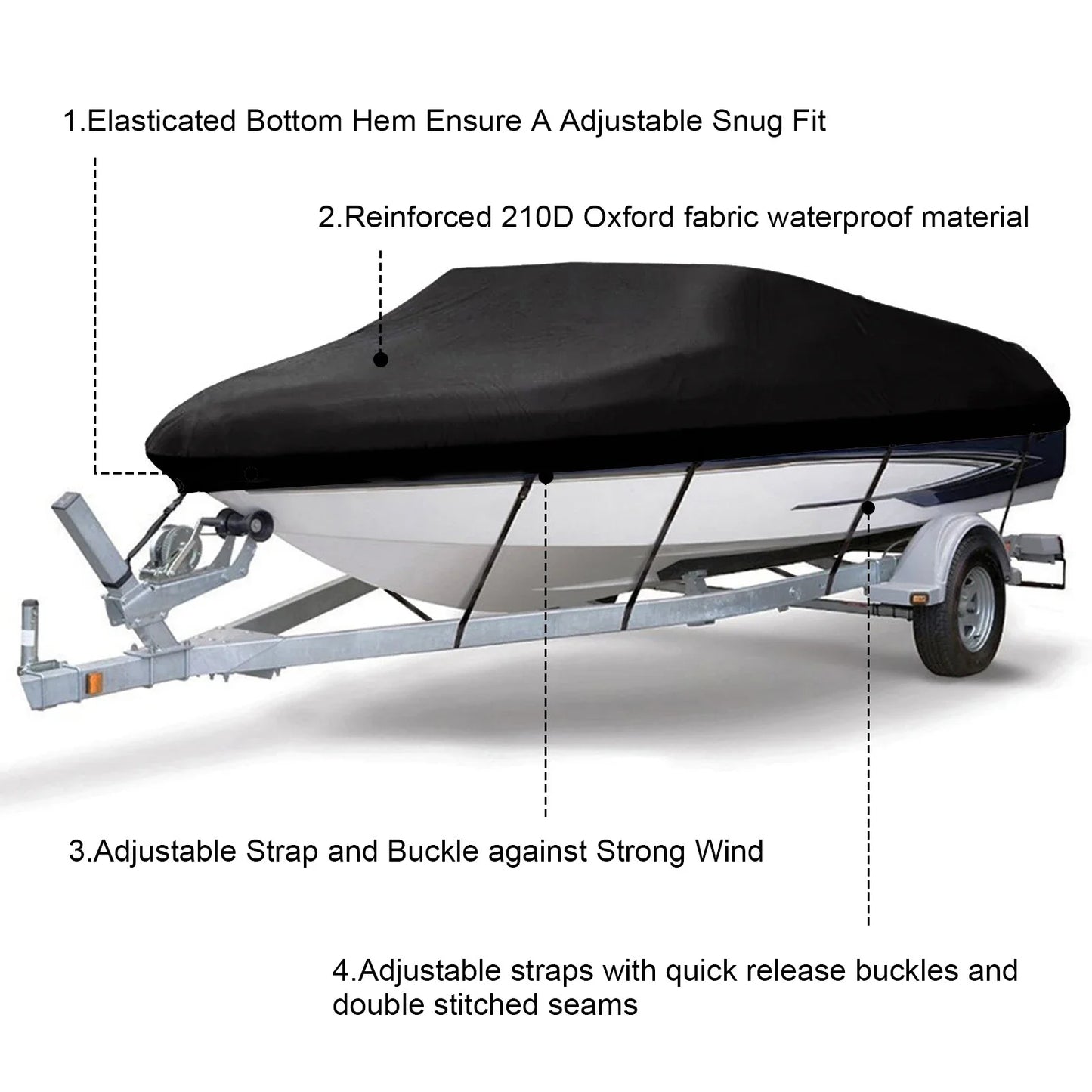 210D Trailerable Boat Cover Rain Waterproof Sunproof Snowproof All-whether.