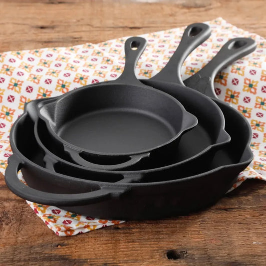 The Pioneer Woman Timeless Beauty Cast Iron Set, 3-Piece Fry Pans.