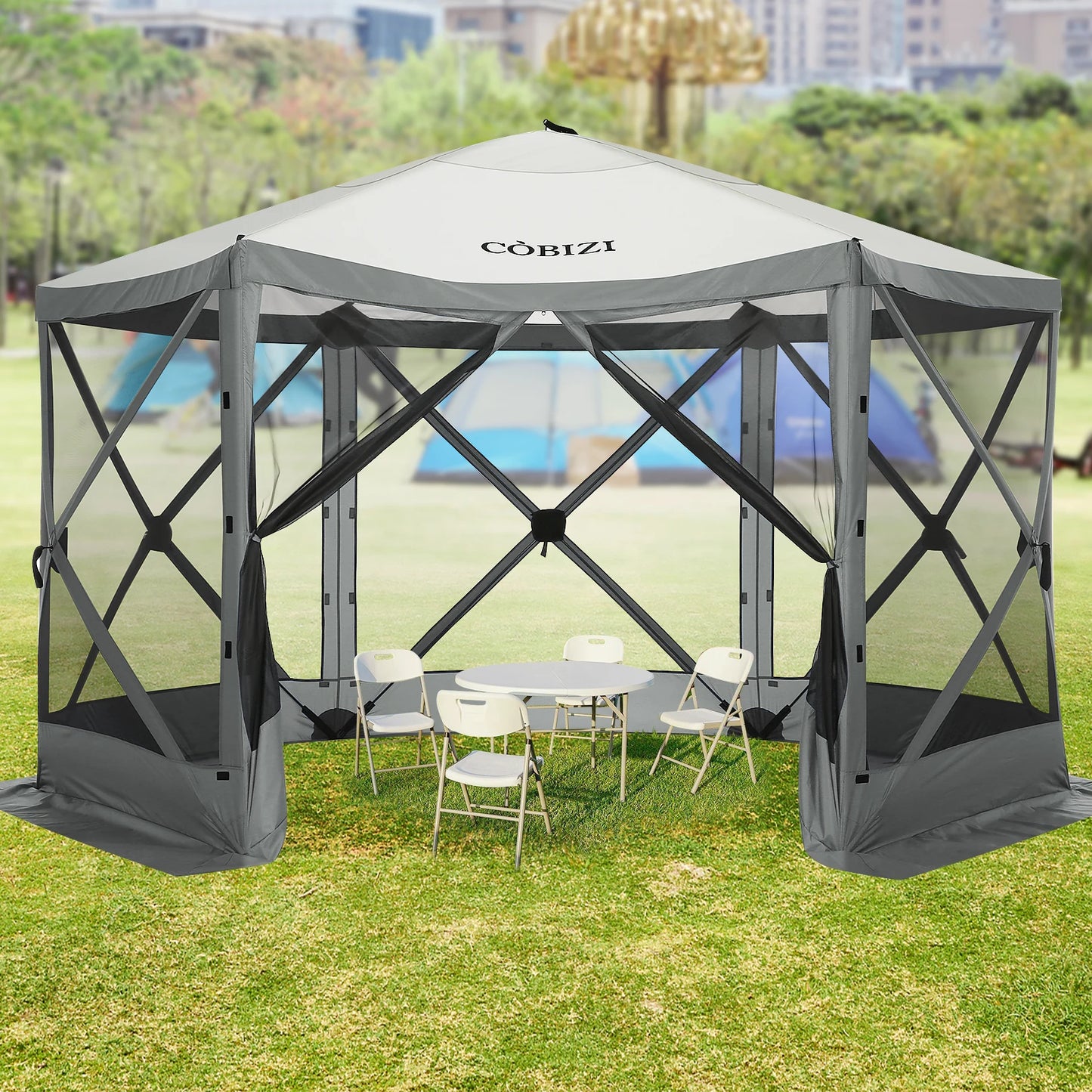 12x12ft Pop up Gazebo Screen House Tent with Mosquito Netting, 6 Sided.