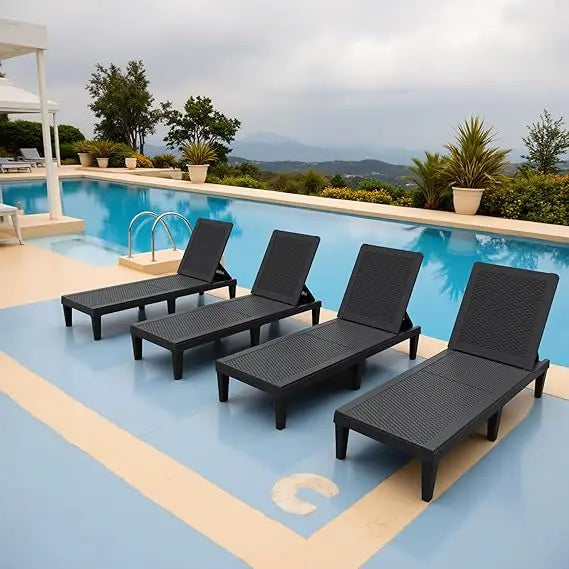 Outdoor Chaise Lounge Chairs Set of 4 with 5-Position Adjustable Backrest.
