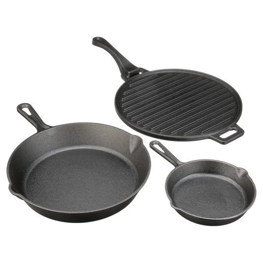 Pre-Seasoned 3-Piece Cast Iron Skillet Set Handles Griddle 6" 10.5" 11"