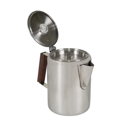Stainless Steel Percolator Coffee Pot 9 Cup Heat Insulating Handle Easy Pour Spout