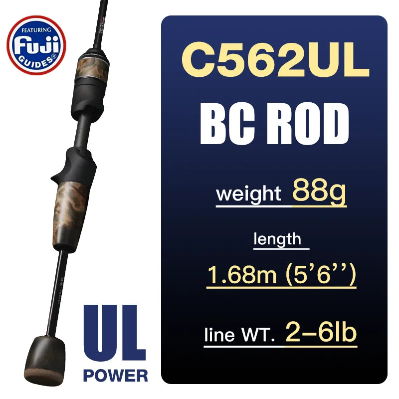 Stream Baitcasting Fishing Rods Ultralight Carbon Solid Wood Handle.