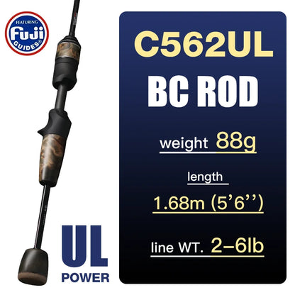 Stream Baitcasting Fishing Rods Ultralight Carbon Solid Wood Handle.