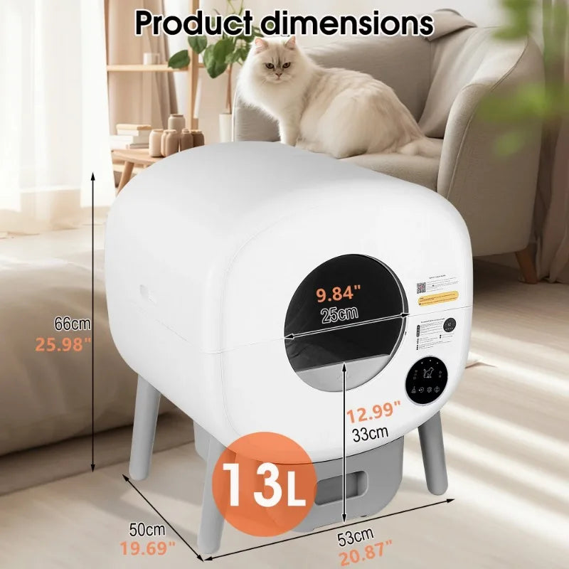 Extra Large Automatic Litter Box Self Cleaning for Multiple Cats, Odor-Free, App-Controlled.