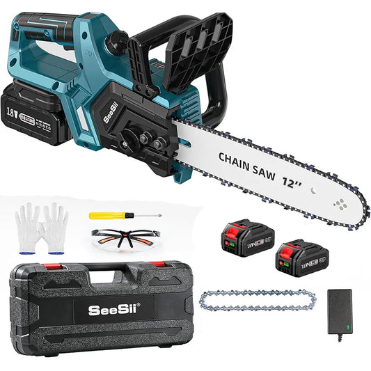 Seesii 12'' Brushless Electric Chainsaw Cordless Chain Saw Garden Tools Tree Wood Cutting Pruning For Makita 18v Battery