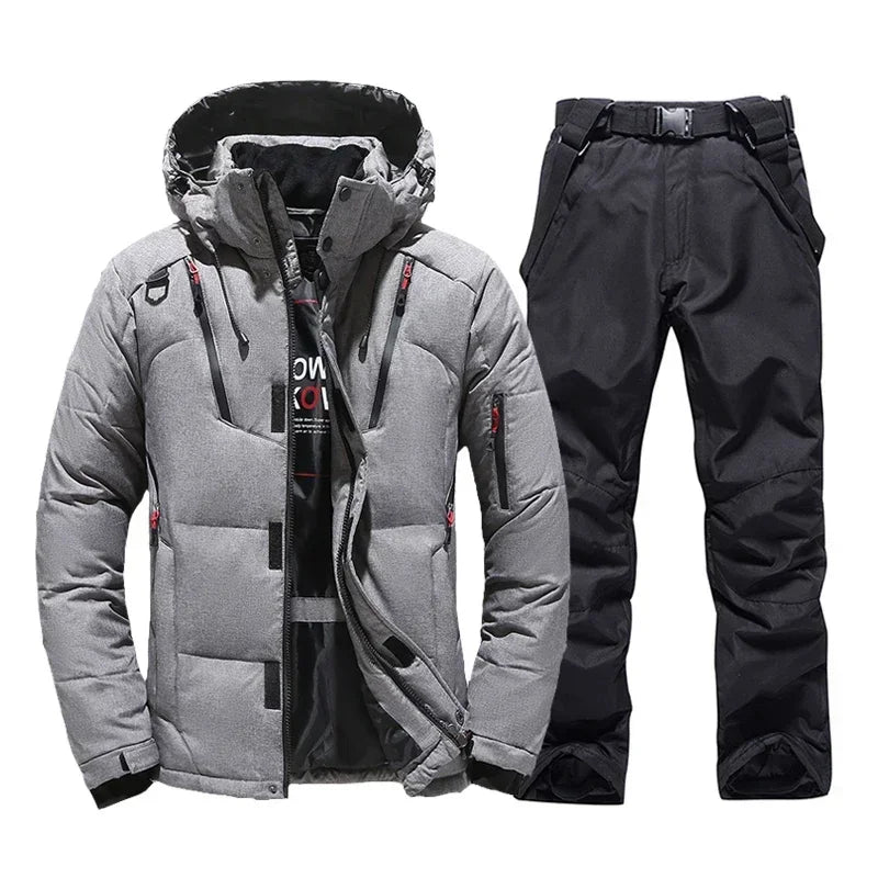 Ski Suit Men Thermal Winter Windproof Skiing Down Jacket and Bibs Pants.