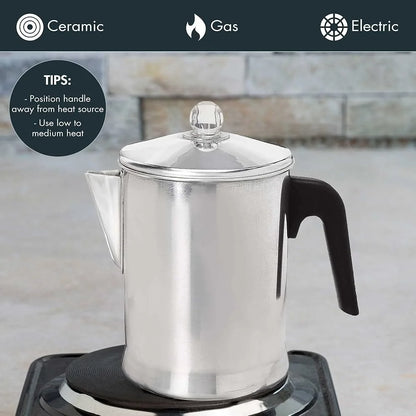 Durable Aluminum Stovetop Percolator Coffee Maker 9 Cup.