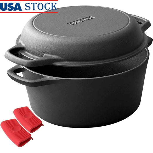 2-in-1 Pre-Seasoned Cast Iron Dutch Oven with Skillet Lid .