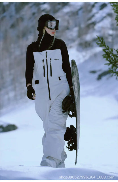 Snowboard, Ski Pants Windproof Waterproof Pure Color Overalls Ski Pants All-in-one Women.