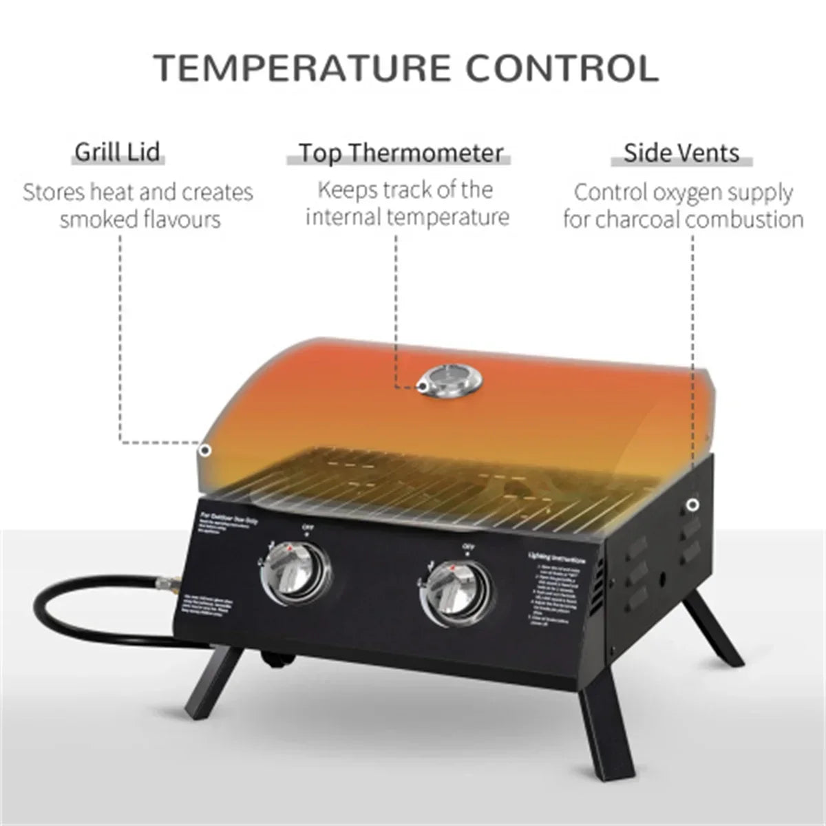 folding Gas table barbecue with 2 burners top and BBQ grills Portable.