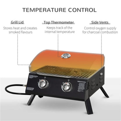 folding Gas table barbecue with 2 burners top and BBQ grills Portable.