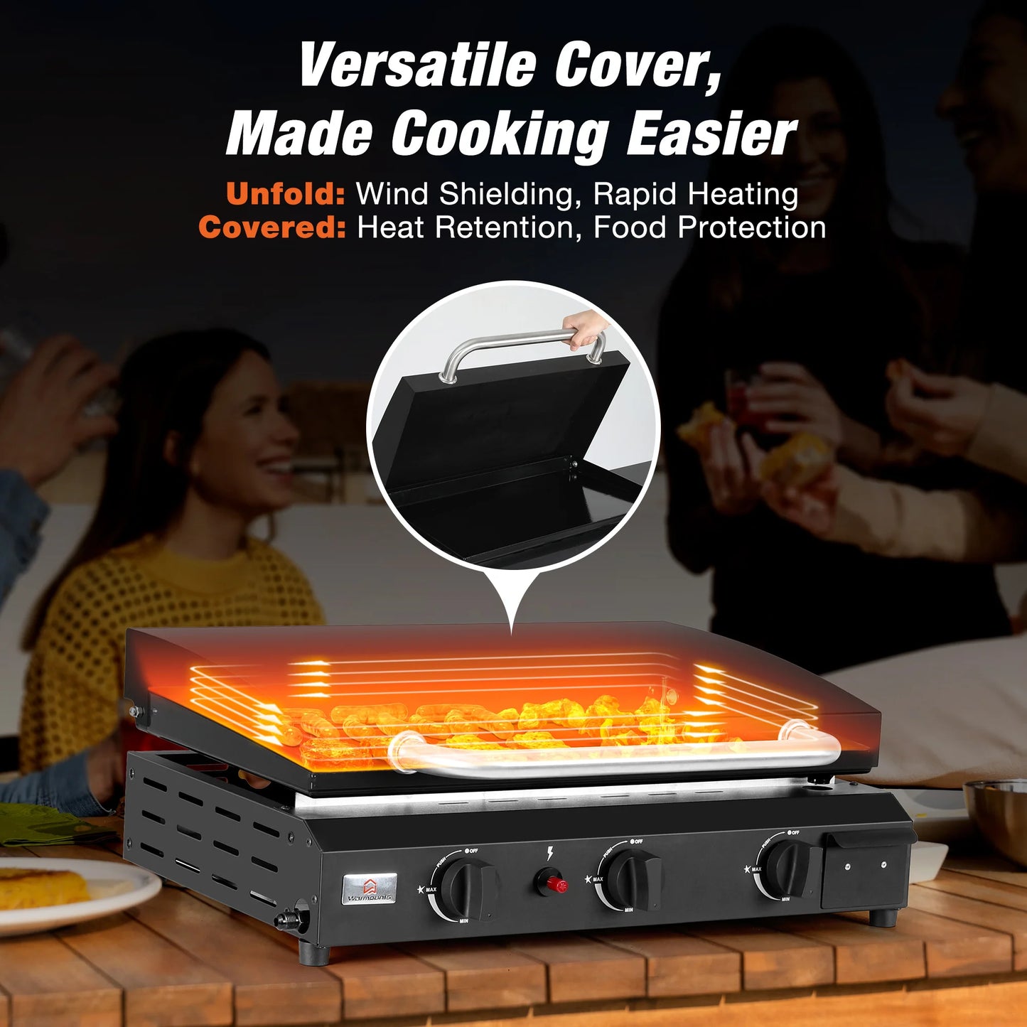 Outdoor Camping Grill 3 Burner BBQ Propane Gas Grill, 24,600 BTU Stainless Steel Patio Garden Barbecue Grill with Stove