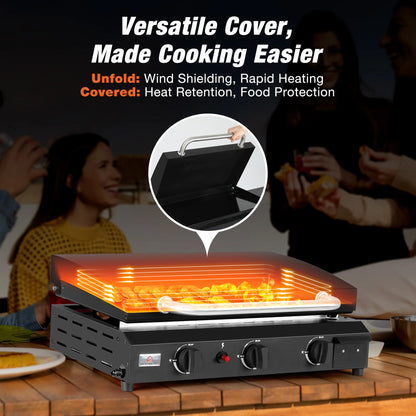 Outdoor Camping Grill 3 Burner BBQ Propane Gas Grill, 24,600 BTU Stainless Steel Patio Garden Barbecue Grill with Stove