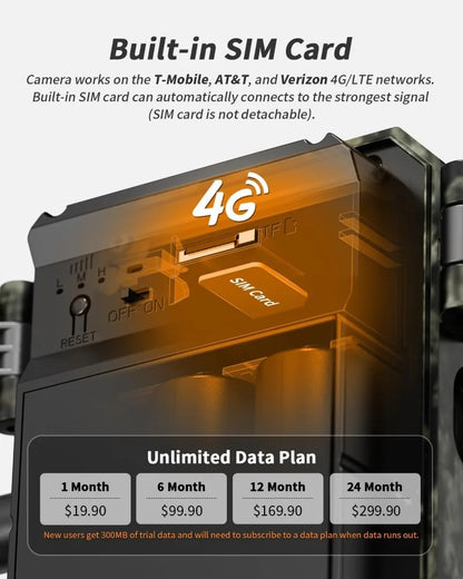 Wildlife Camera 4G Integrated Solar Powered 30MP 4K Night Vision Trail Camera Phone APP 120 Detection Angle Motion Sensors Cam