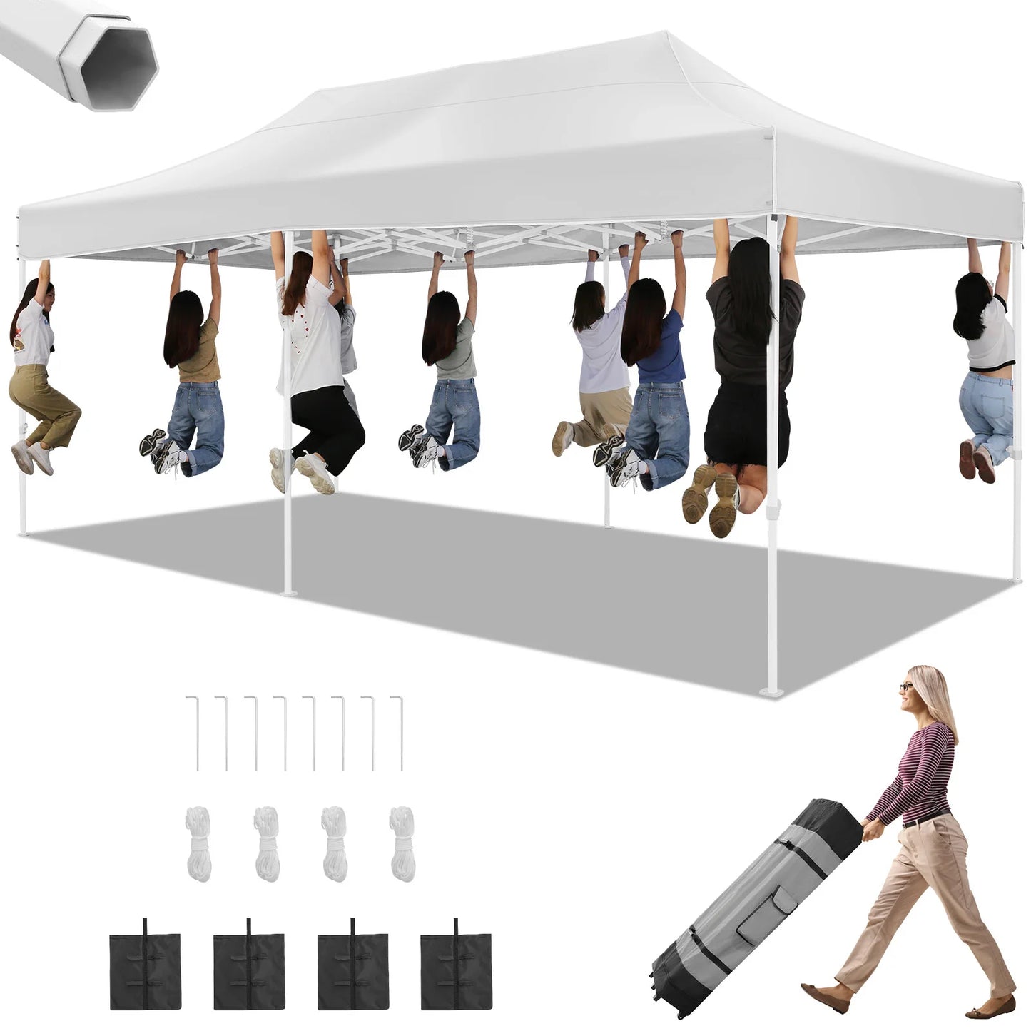 10x20 Heavy Duty Pop Up  Commercial Instant Canopy with Roller Bag, Party Tent Waterproof.