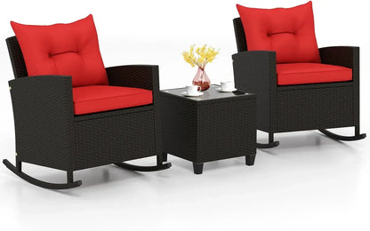 3 Piece Patio Furniture Rocking Bistro Set, Wicker.