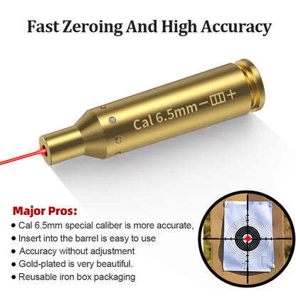 6.5MM Optics Cartridge Red Dot Laser Brass  Bore sighter.