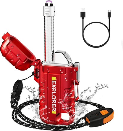 New Outdoor Camping Mountaineering Waterproof USB Double-arc Lighter Portable Lanyard with Whistle.