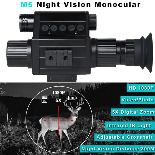 Digital Night Vision Riflescope 940nm IR Scope 5X Zoom HD 1080P Video Photo 300m.