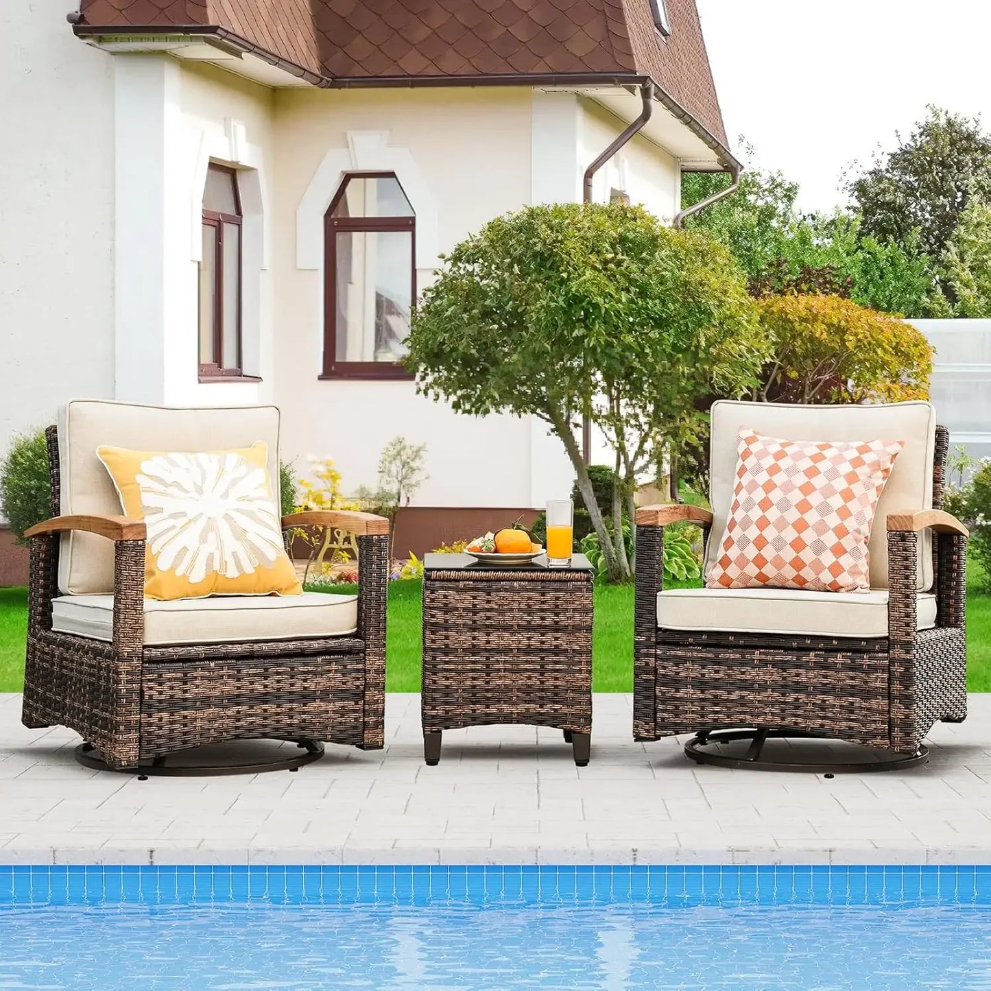 9 Piece Outdoor Patio Furniture Set, Half-Moon Curved Sectional.