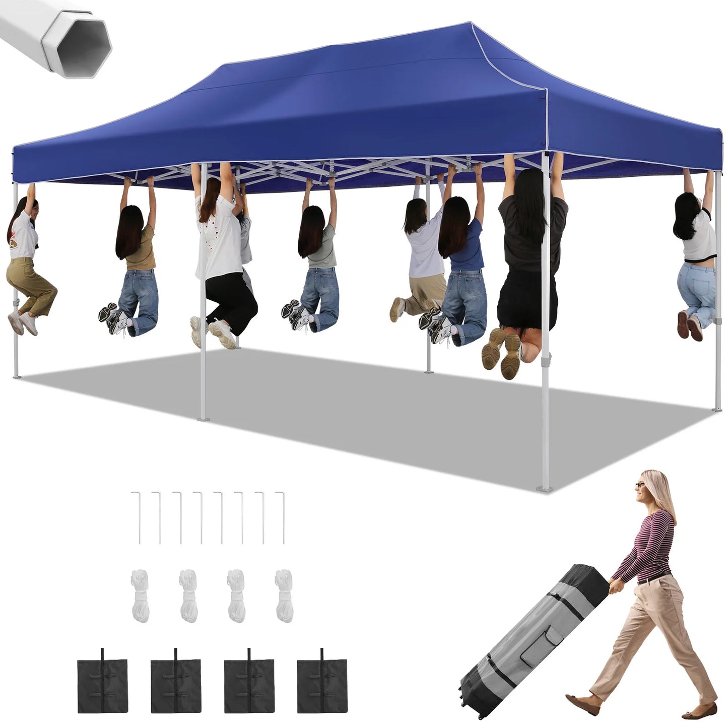 10x20 Heavy Duty Pop Up  Commercial Instant Canopy with Roller Bag, Party Tent Waterproof.