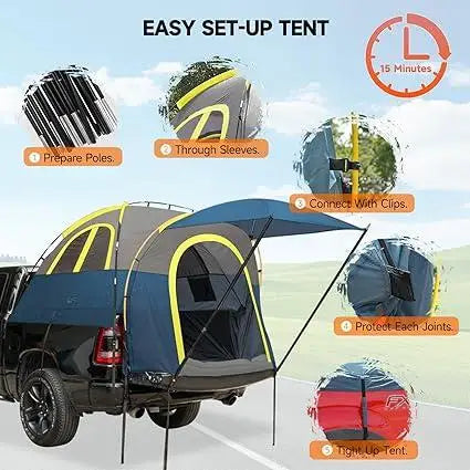 Truck Bed Tent  Rain Protection Pickup Truck Tents, Easy Set-up For 2 Person, Fits Full Size Short Bed, 5.5-5.8ft/ 6.4-6.