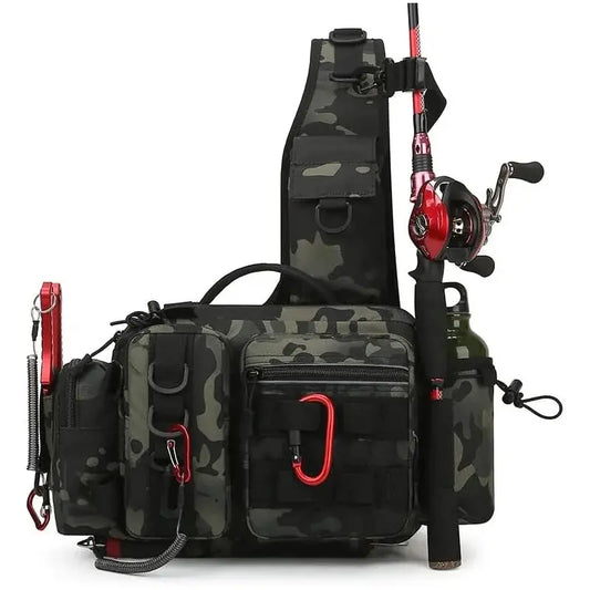 Fishing Tackle Backpack Lure Box Gear Storage Bag with Rod Holder Sling Shoulder Bag.
