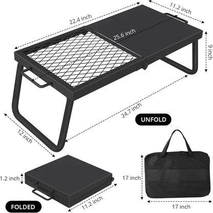 Folding Campfire Grill, Heavy Duty Steel Mesh Grate.