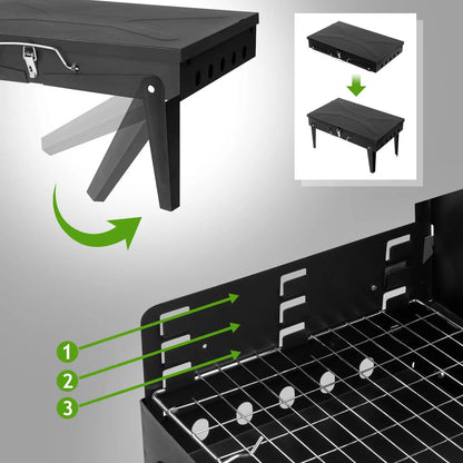 Black Portable Charcoal Grill - Compact Outdoor Barbecue