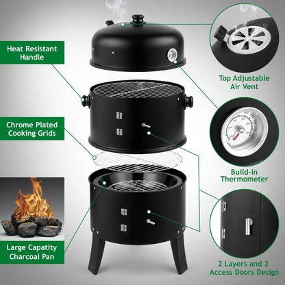 Adjustable Barrel Grill, Built-in Thermometer Combined