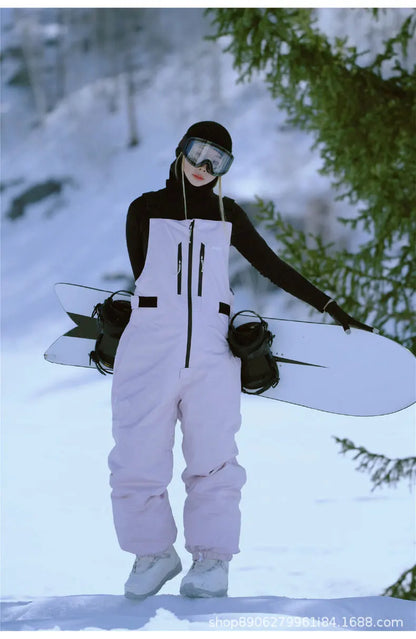 Snowboard, Ski Pants Windproof Waterproof Pure Color Overalls Ski Pants All-in-one Women.
