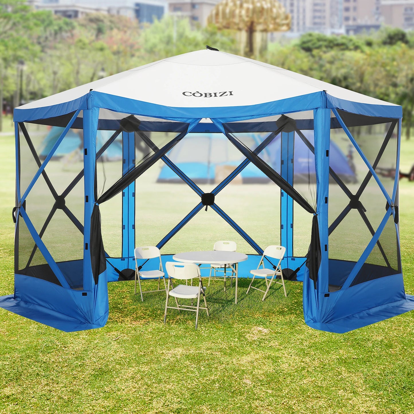 12x12ft Pop up Gazebo Screen House Tent with Mosquito Netting, 6 Sided.