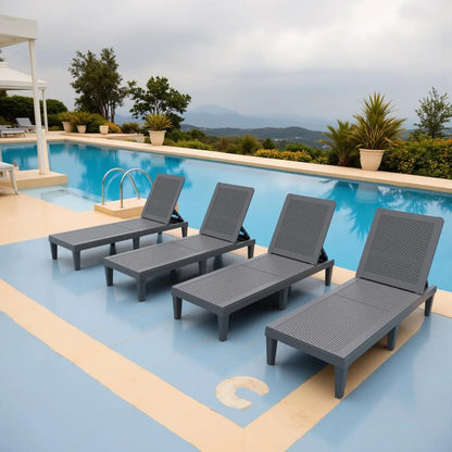 Outdoor Chaise Lounge Chairs Set of 4 with 5-Position Adjustable Backrest.