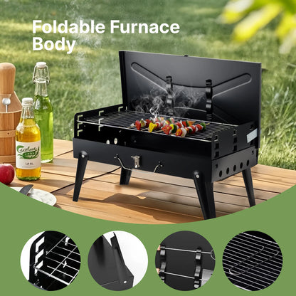 Portable Charcoal Grill, Foldable with Adjustable Heights.