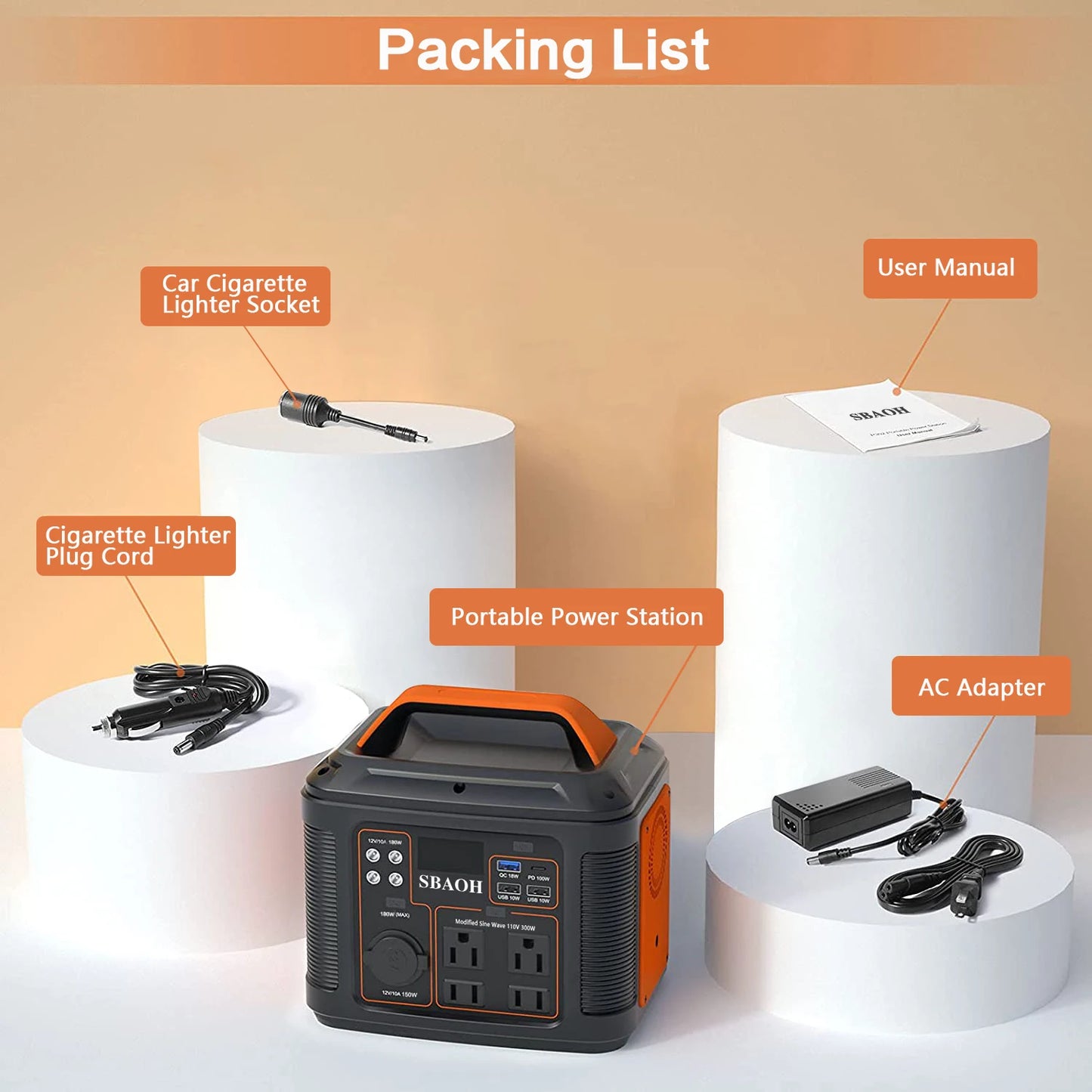 Portable Power Station, 300W 296Wh Solar Generator Quick Charge / 110V AC Outlets/DC.