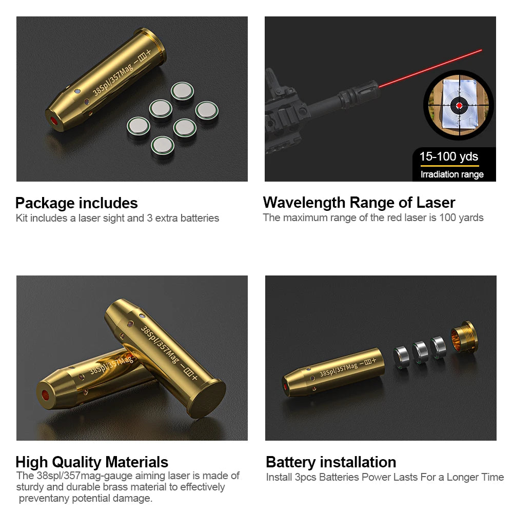 38SPL/357MAG Red Dot Laser  Brass 9MM Bore sighter.