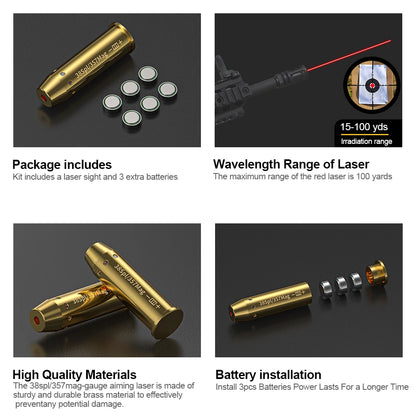 38SPL/357MAG Red Dot Laser  Brass 9MM Bore sighter.