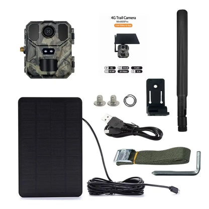 Wildlife Camera 4G Integrated Solar Powered 30MP 4K Night Vision Trail Camera Phone APP 120 Detection Angle Motion Sensors Cam