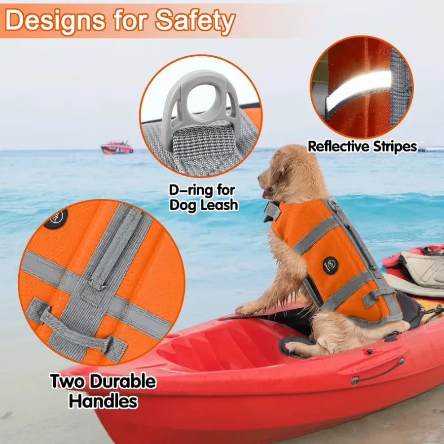 High Buoyancy Dog Life Jacket for Swimming Beach and Boating Activities.