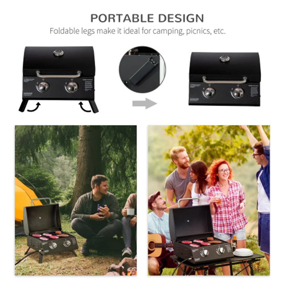 folding Gas table barbecue with 2 burners top and BBQ grills Portable.