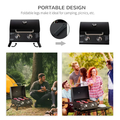 folding Gas table barbecue with 2 burners top and BBQ grills Portable.