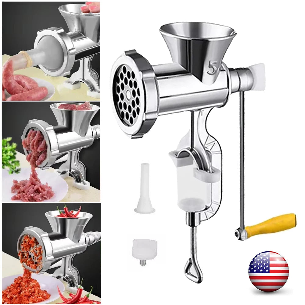 Manual Meat Grinder Silver Aluminum Alloy .