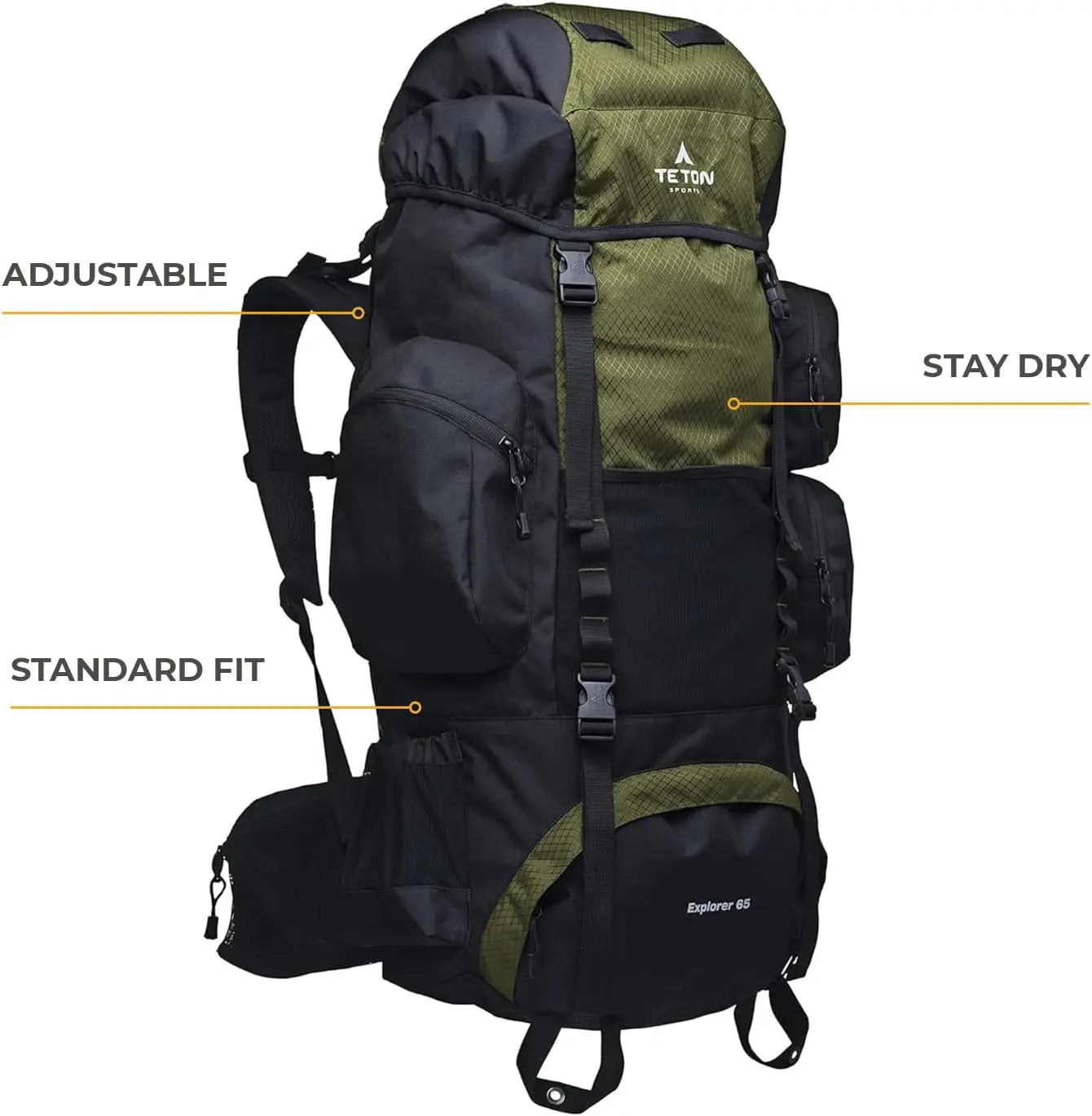 65L Explorer Internal Frame Backpack Rain Cover Included
